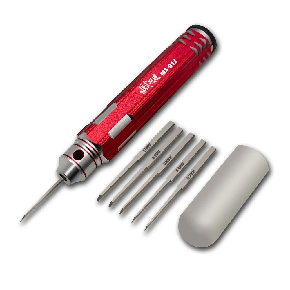 Model Tool MS-012 Replaceable Blade Scriber Push Knife 5 Sizes (0.2-1.0mm) Aluminum Handle for Gundam Military Model Panel Tool