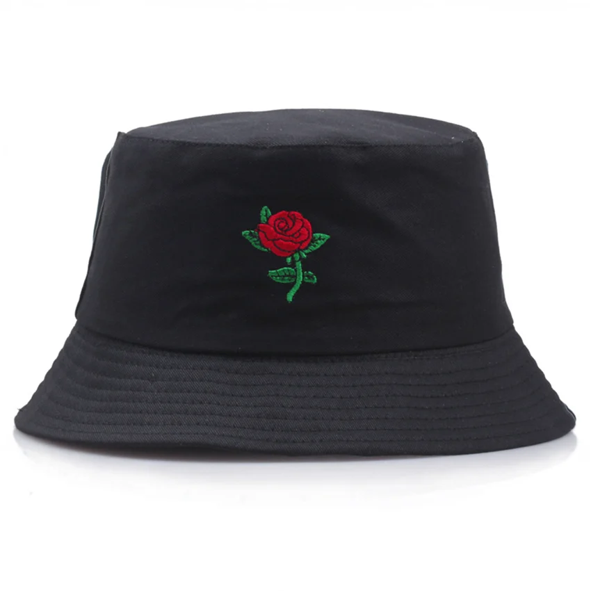 Summer Embroidery Rose Cotton Polyester Mix Material Fisherman\'s Cap for Women Outdoor Shade Soft Classic Panama Bucket Hat F81