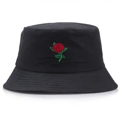 Summer Embroidery Rose Cotton Polyester Mix Material Fisherman's Cap for Women Outdoor Shade Soft Classic Panama Bucket Hat F81