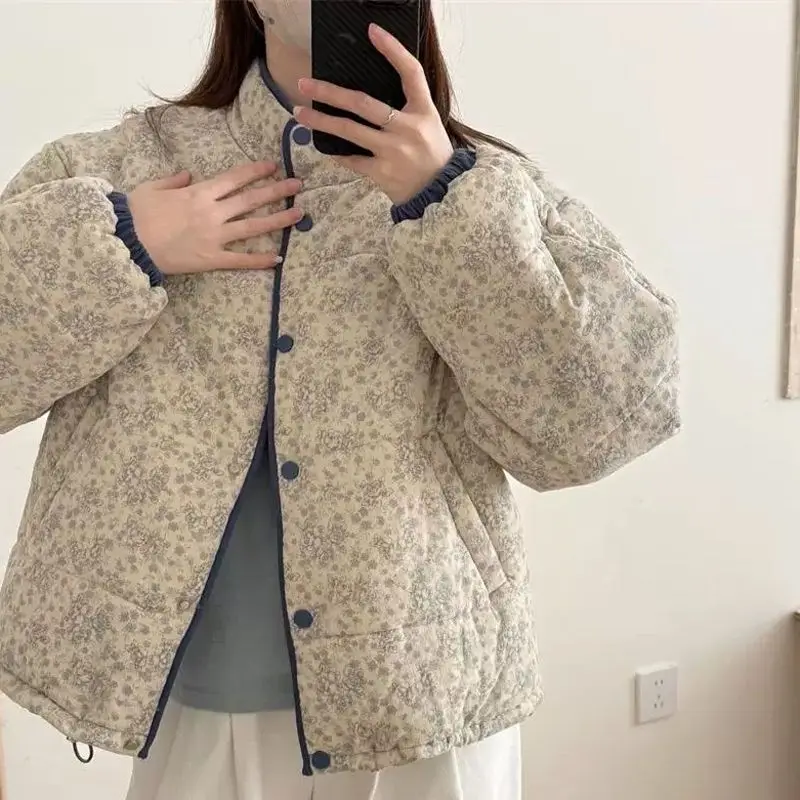 

2025 Autumn and Winter New Retro Floral Corduroy Versatile Cotton Jacket for Women