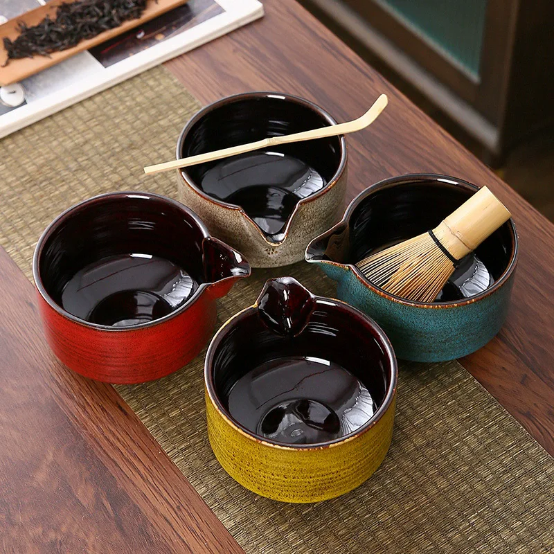

New Ceramic Matcha Bowl Set With Pouring Spout Reusable Tea Whisk Holder Food Grade Handmade Japanese Green Tea Bowl