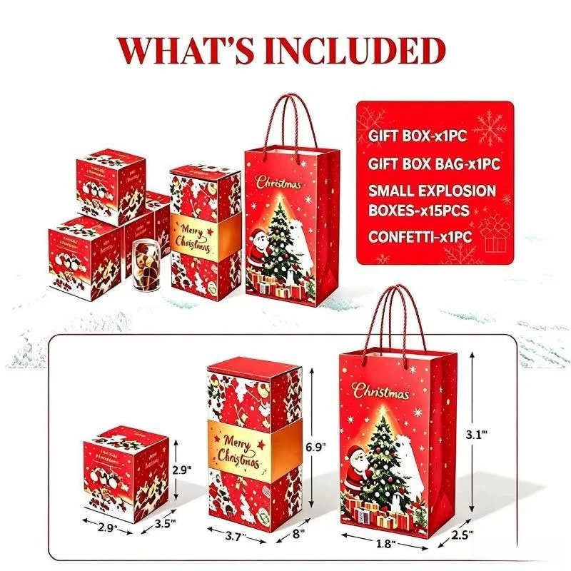 AttireTrove2/15Pcs Christmas Surprise Explosion Gift Box With Up Confetti Cash Holder And Gift Bag For Xmas Party Family Giftin
