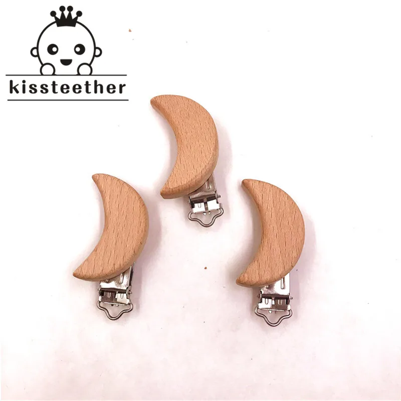 

Kissteether Wooden Teether Moon Shaped Pacifier Clip Silicone Bead Baby clip teething Accessories Clasps Toy DIY Chain Tool