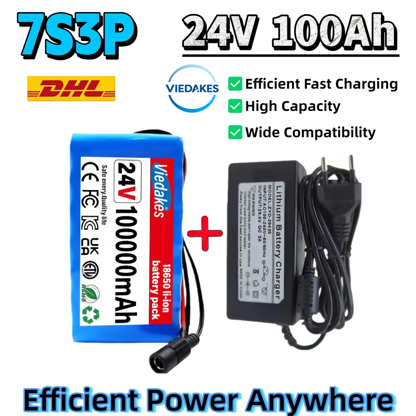 

24V 100Ah 7S3P 18650 lithium battery 24V 100000mAh lithium-ion battery pack+charger For elettrico della bicicletta ciclomotore