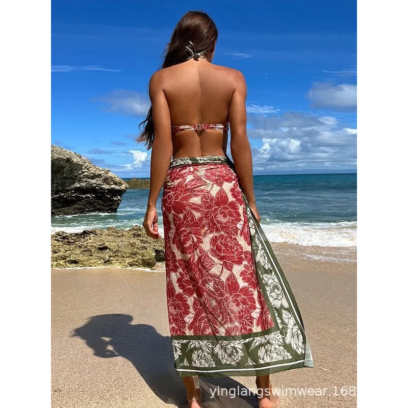 طقم بيكيني نسائي مطبوع مكون من ثلاث قطع 2025 بيكيني جديد عالي الخصر #3