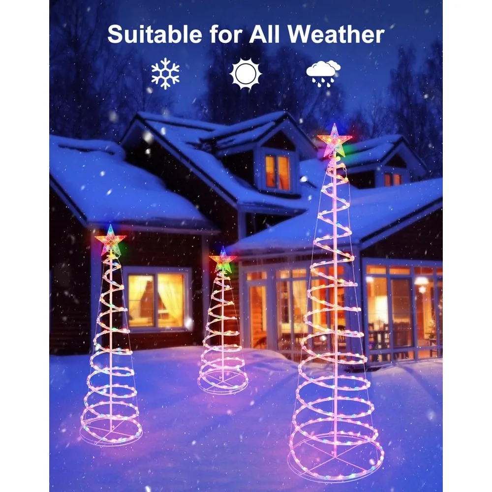 Set of 3 Spiral Outdoor Lighted Christmas Tree, Christmas Lights with 7