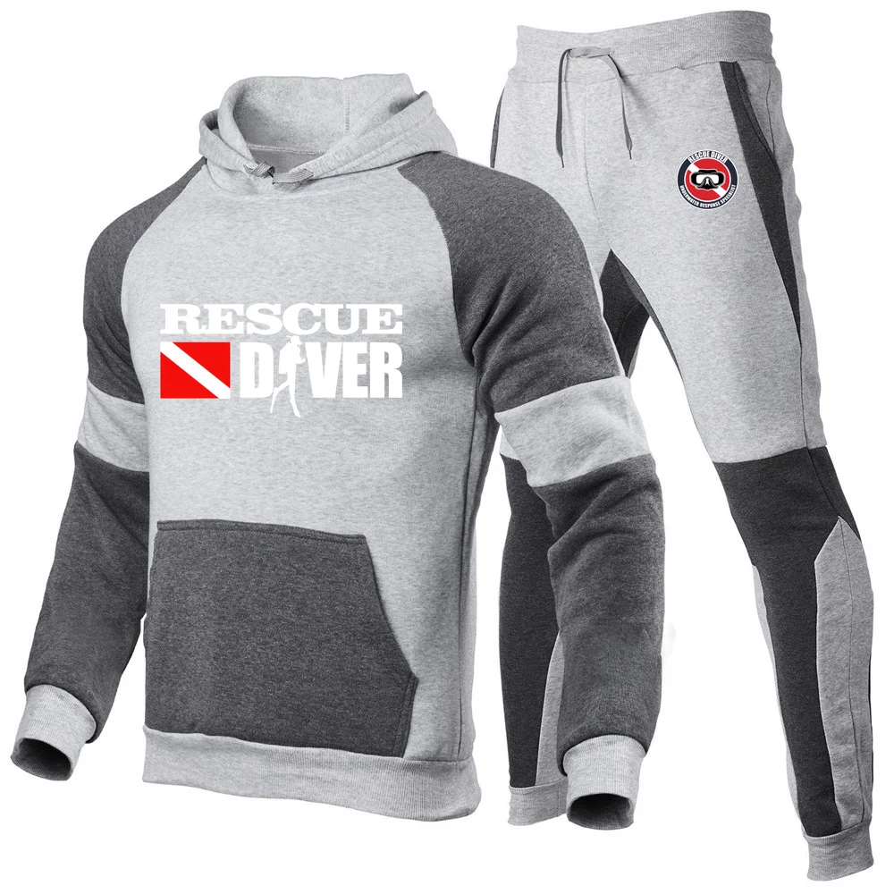 Rescue Diver New Men's Spring And Autumn Scuba Diving Patchwork Hoodies Sweatpant Harajuku Sports Comfortable Versatile Suit