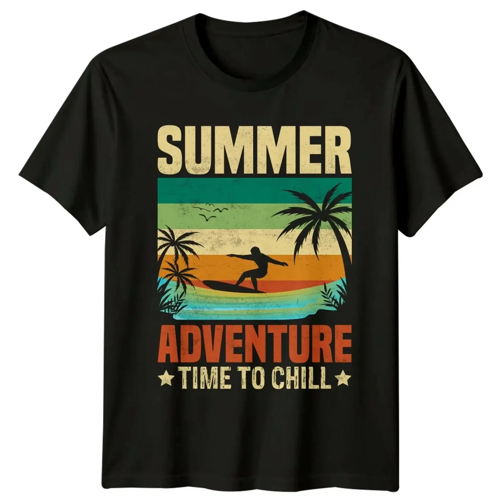 Sommer Abenteuer Zeit zum Chillen T Shirt Retro Surfen Strand Urlaub vintage Washed Stylish Soft Top For Everyday Wear fashion