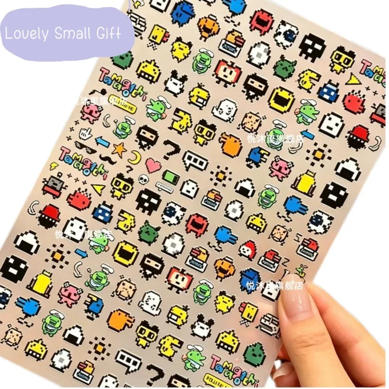 Tamagotchi Pixel Art Nail Stickers, Cute Kawaii Mini Cartoon Decals, Waterproof Self-Adhesive DIY Decor for Nails