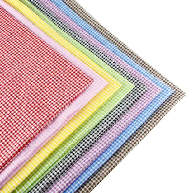 Ambesonne Checkered Fabric  Little Squares and Stripes Pastel Color Gingham Repeating  Stretch Knit Fabric Clothing Sewing