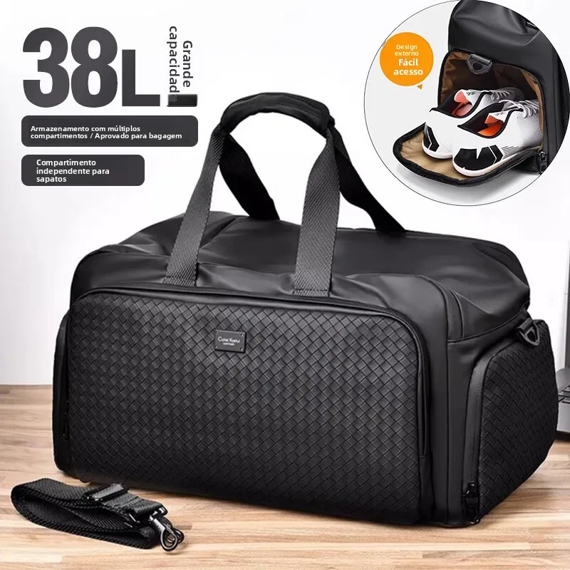 large-capacity-travel-bag-men's-sport-fitness-handbag-wet-and-dry-separation-short-trip-business-trip-bag-durable-polyester