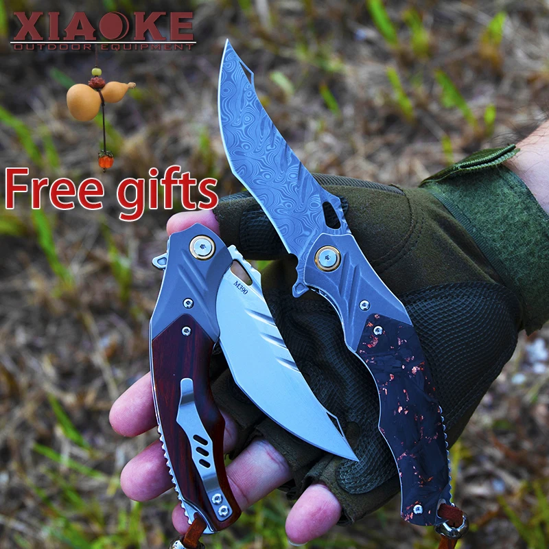 

M390/Damascus EDC Folding Knife, Titanium/Desert Ironwood Handle Premium Camping Hunting Survival Tactical Knife Luxury Gift