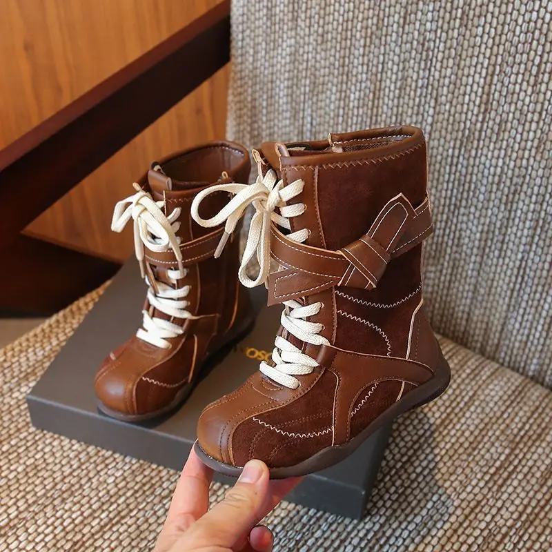 2026-autumn-winter-new-girls-vintage-fashion-boots-british-style-soft-sole-fleece-lined-mid-calf-boots-for-children