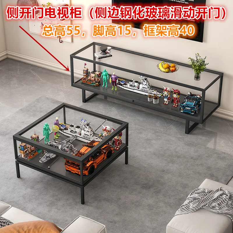 TV cabinet Modern simple transparent tempered glass cabinet Suitable for Lego figure storage display cabinet Light luxury floor - view 4