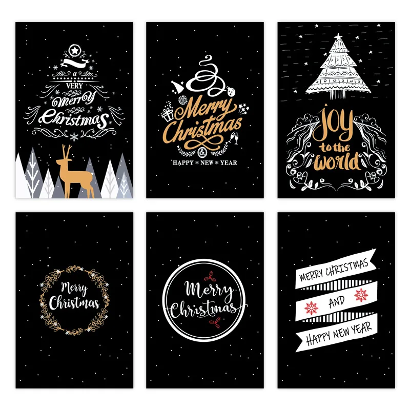 6 Pack Merry Christmas Cards with Envelopes 10x15cm Minimalistic Cards Set with Assorted Designs Featuring Traditional Images