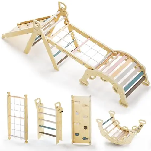Customizable Indoor Solid Play Toys Set for Toddlers Montessori Baby Climber with Wood Climbing Frame and Slide for Kids