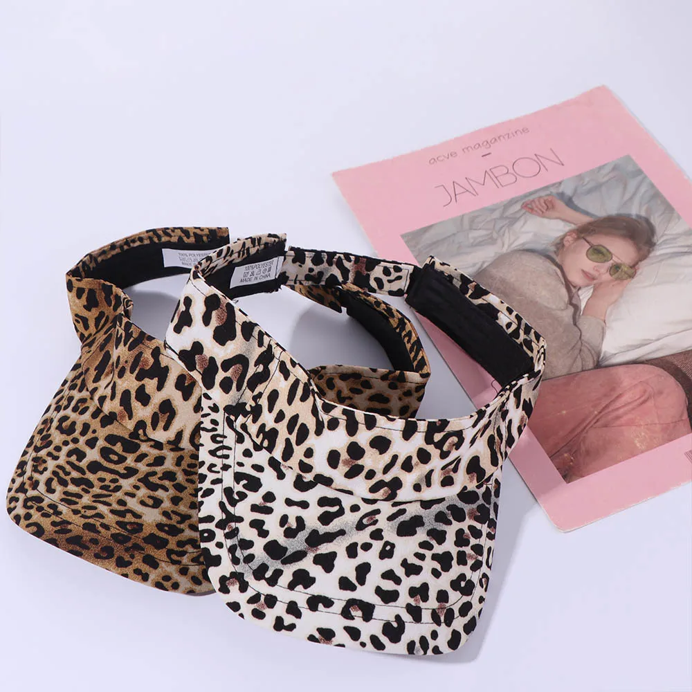 Korean Style Leopard Print Sun Hat Anti-UV Curved Brim Sun Protection Hat Peaked Cap Empty Top Women Sunshade Hat Travel