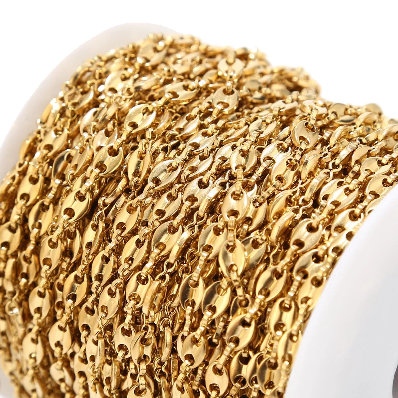 

1M/2M 5mm Width Stainless Steel Gold Plated Chains Chic Fashion Coffee Bean Chain For DIY Jewelry Necklaces Bracelets Making