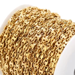 1M/2M 5mm Width Stainless Steel Gold Plated Chains Chic Fashion Coffee Bean Chain For DIY Jewelry Necklaces Bracelets Making