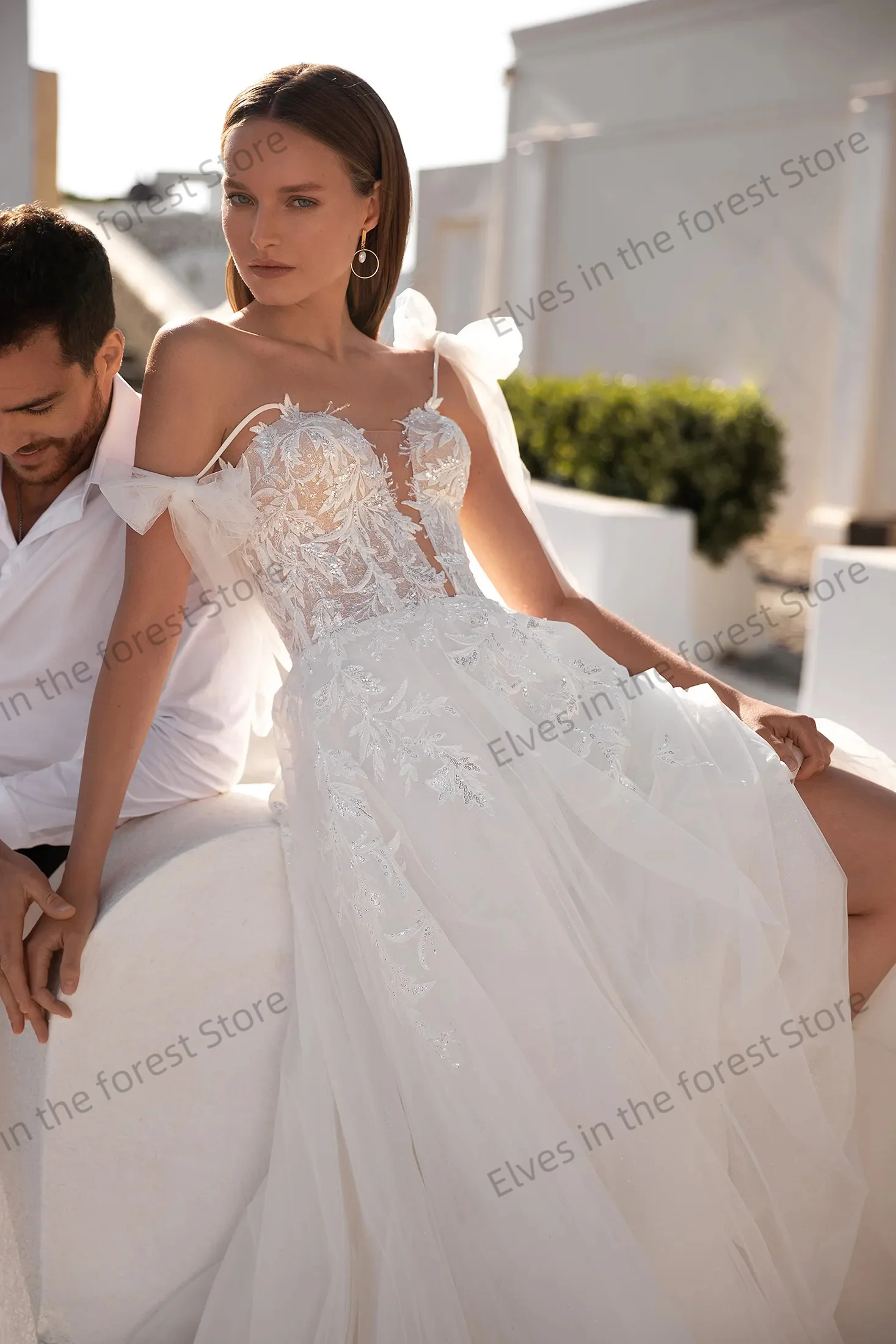 여성을위한 로맨틱 라인 신부 가운 맞춤형 연인 공식 웨딩 드레스 우아한 레이스 아플리케 Vestidos De Mariee