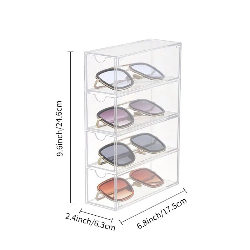 Acrylic Glasses Case Four Layers of Desktop Display Box Dustproof Drawer Style Storage Glasses Sunglasses Case