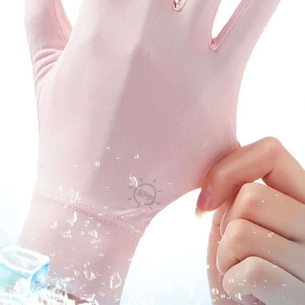 Guantes de protección solar de seda de hielo para mujer, pantalla táctil, Anti-UV, transpirables, antideslizantes, conducción, Verano