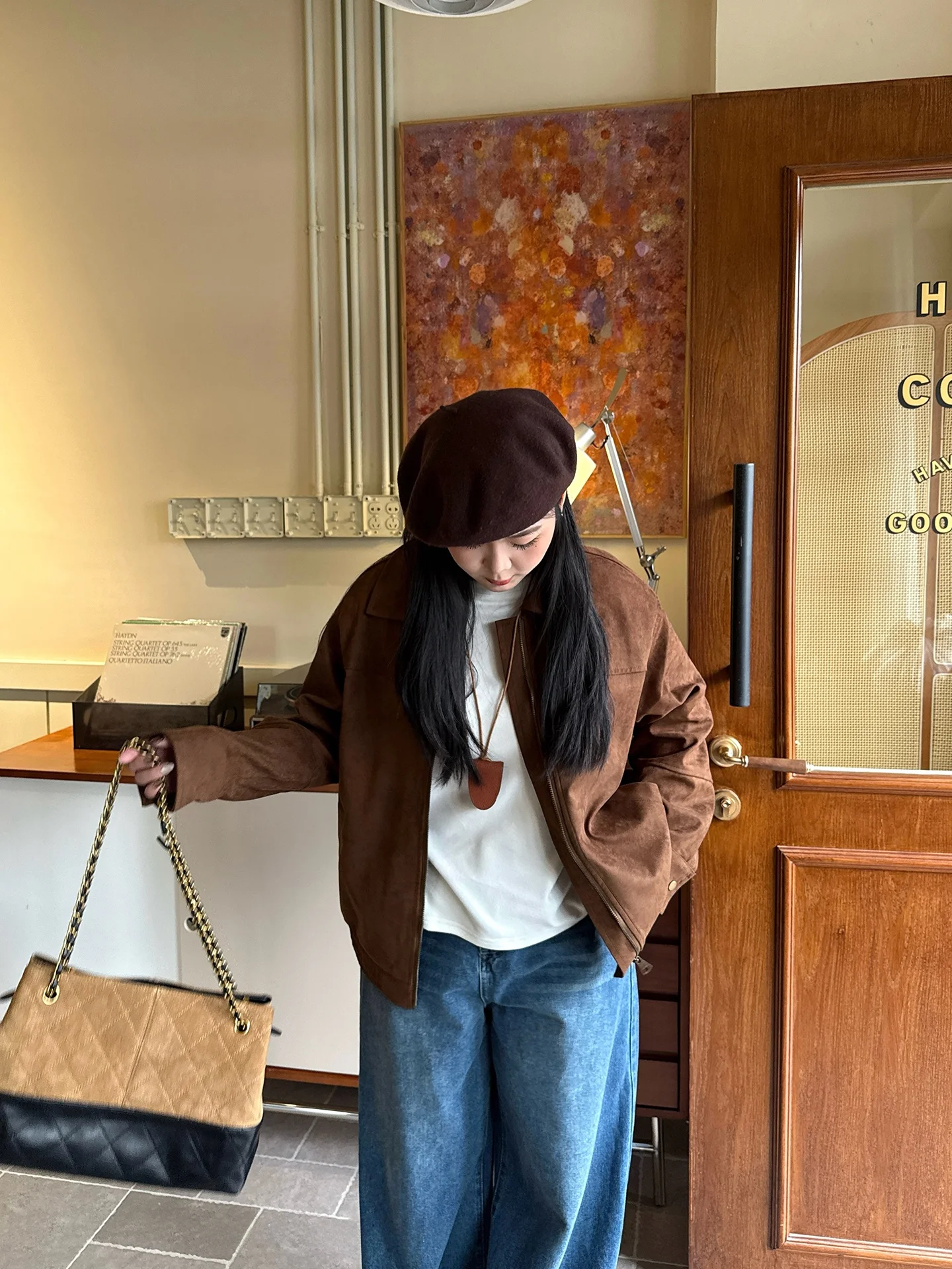 

NINI ONE Suede ort Jaet Korean Sle Loose Fit Zipper Collar Slimming Outerwear for Women Autumn Long Sve