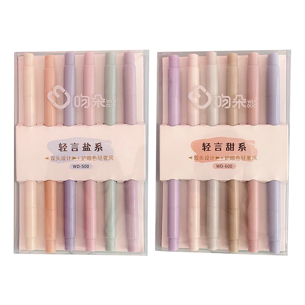 

12 Pcs Morandi Highlighter School Supplies Accessory Office Book Marker Multi-function Pen Plastic Working Noting