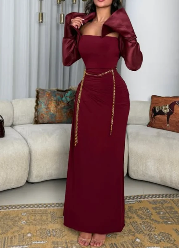 Customized Strapless Ankle Length Full Sleeves A-line Vestidos Para Bodas Mujer Invitada Robe De Soirée Femme Chic Abendkleider