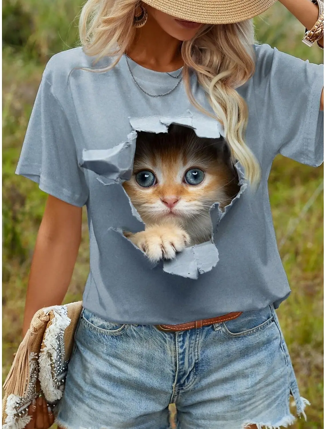 

Women's T Shirt 3D Kawaii Cat Print Tops Tees Summer Fashion Harujuku Animal Short Sleeve T Shirt Oversized Loose Women Clothes