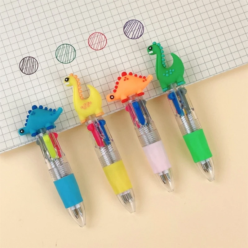 12Pcs 공룡 여러 가지 빛깔의 펜 개폐식 볼펜 아이를위한 4-Color-in-1 펜