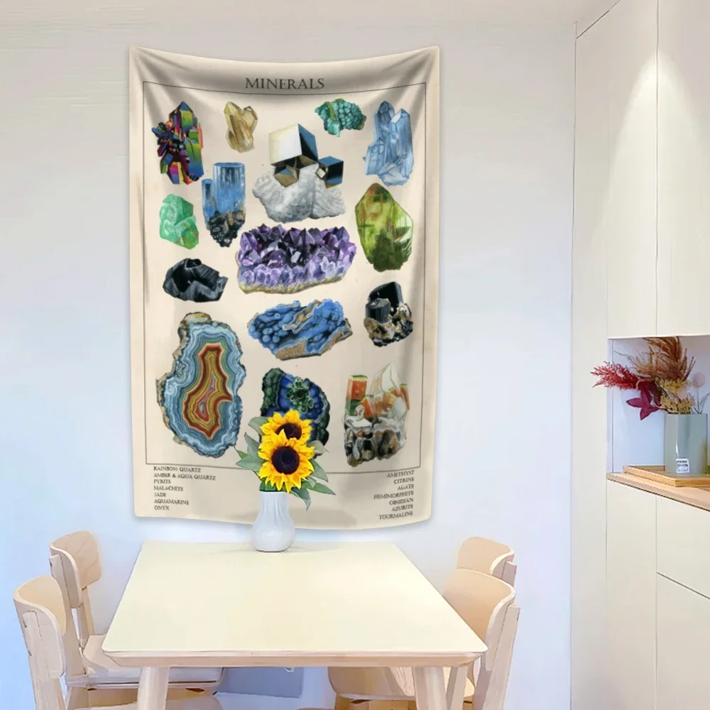 

Винтажный богемный гобелен с изображением драгоценных камней, флаг с принтом, 4 отверстия, большая ткань для украшения дома, настенный фон для общежития