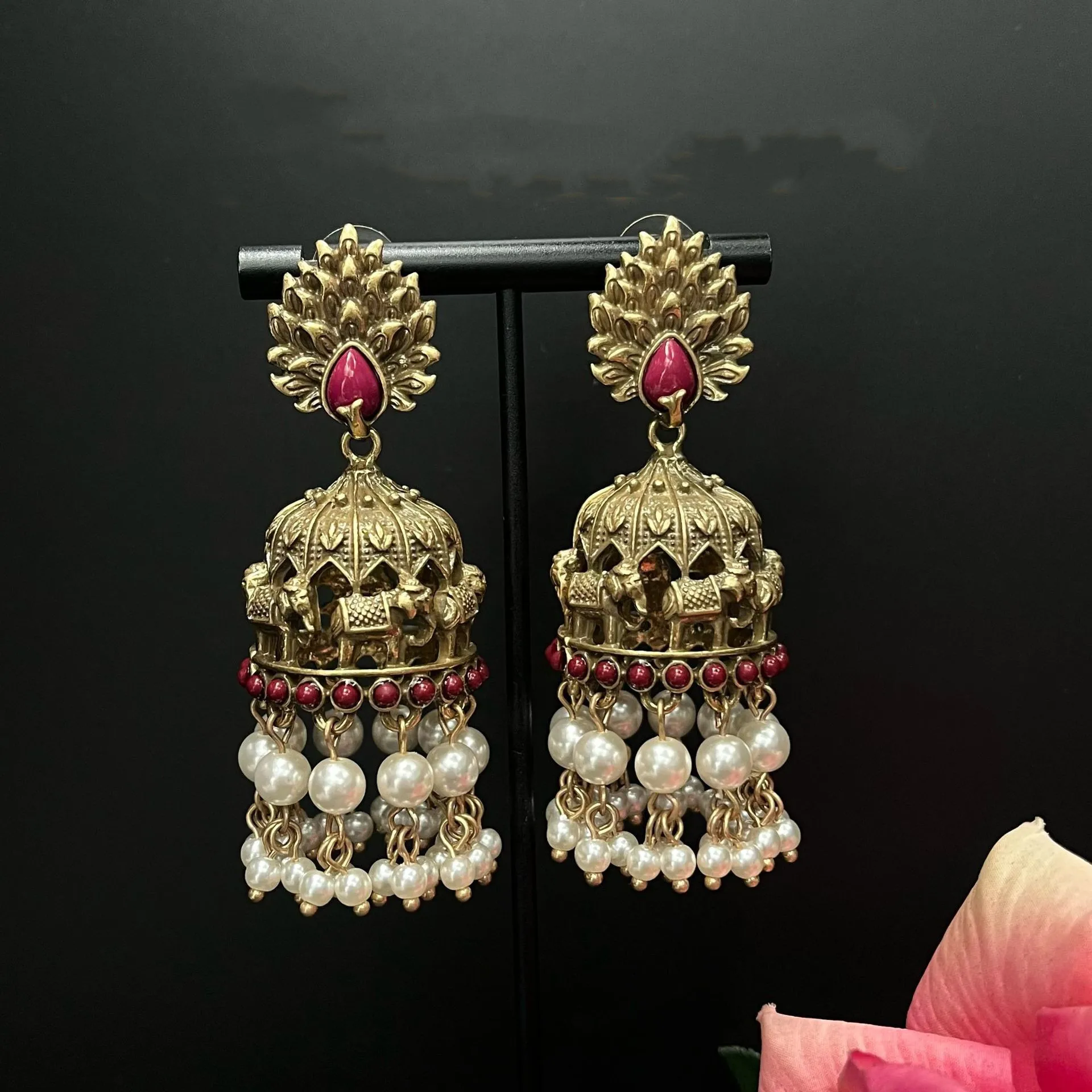 Vintage Palace, exotic ethnic style, elephant cage, pearl tassel earrings