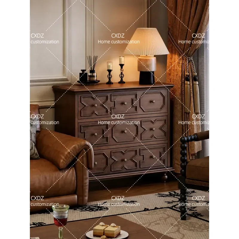 Retro Solid Wood Storage Cabinet Living Room Bedroom TV Stand Wall Side Locker Chest Furniture