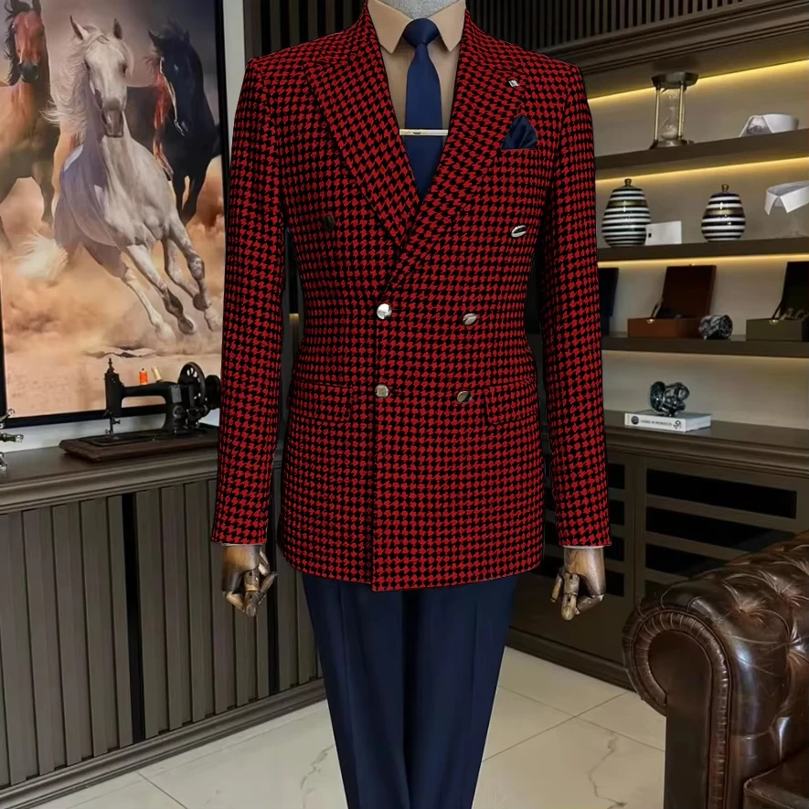 بدلات كلاسيكية بنقشة هاوندزتوث للرجال سترة مزدوجة الصدر منقوشة من التويد الصوفية ملابس رجالية بدلات العريس (معطف فقط)