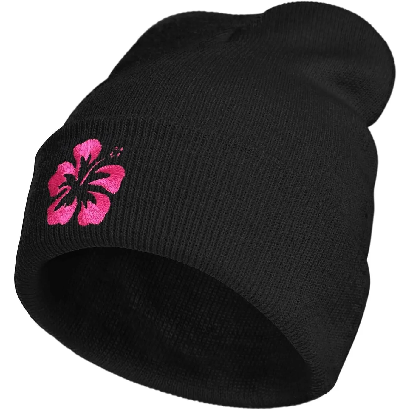 

Aloha Flower Hawaiian Beanie Hat for Men Women Winter Warm Beanie Hats Stretch Skull Knit Hat Cap Black