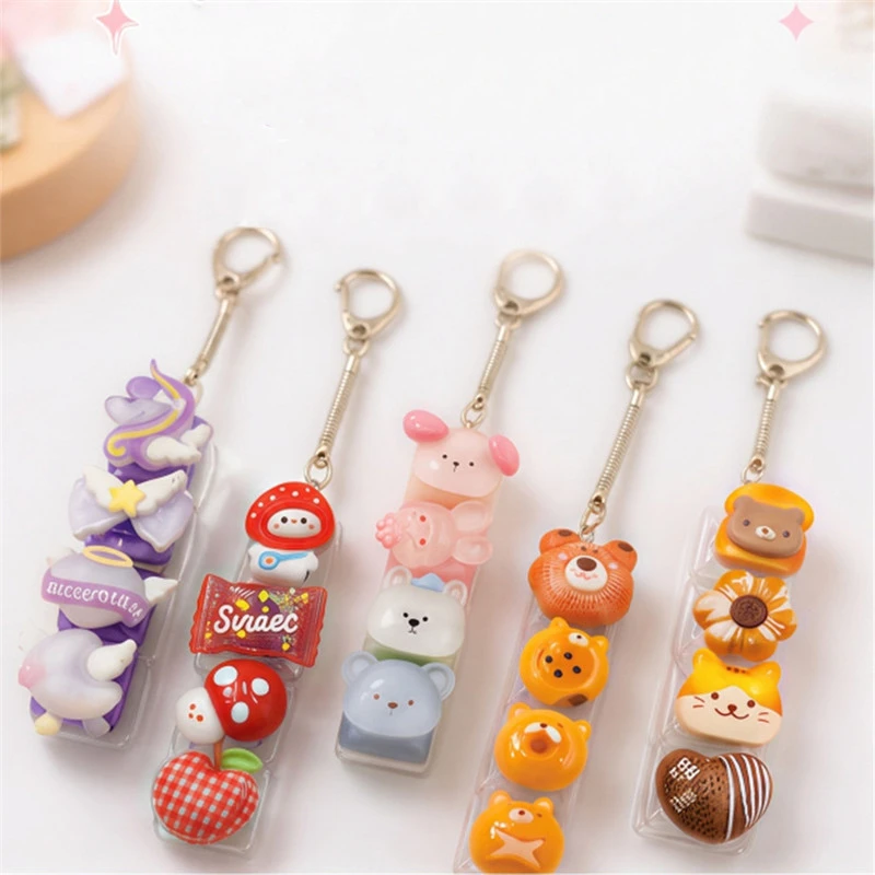 For ADHD Autism Sensory Fidget Toy 4 Keys Mini Mechanical Keyboard Keychain ASMR Click Sound Stress Relief Bag Pendant Cute Gift