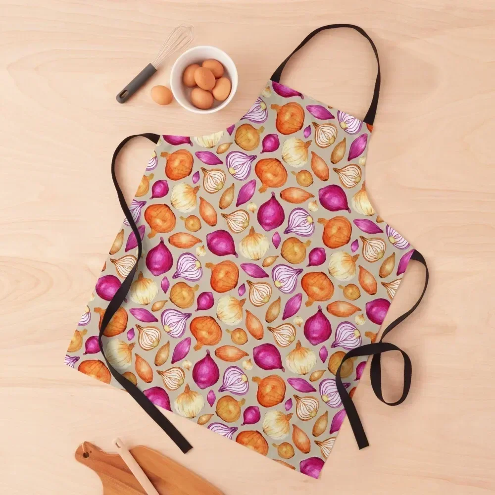 

Onions Only on Beige Apron Kitchen Items For Home Women's Dress For Cosmetologist Customizable Woman Apron