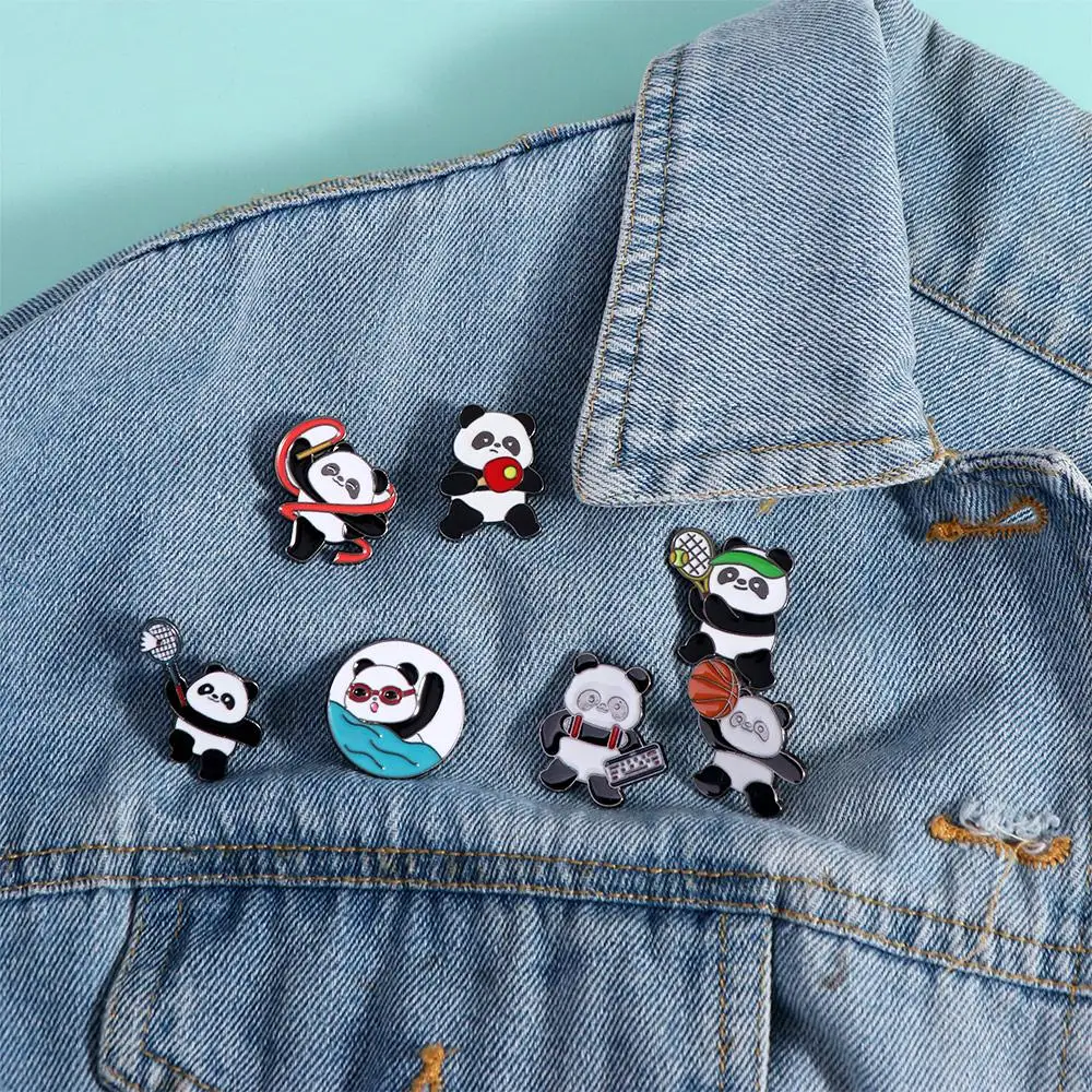 Zinc Alloy Panda Athlete Enamel Pins Trinket Jewelry Panda Skateboard Brooch Collection Ins Giant Panda Shape Badge Fans Gifts