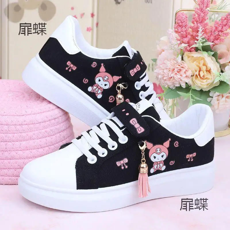 Cartoon Cute Kuromi Girls Shoes Canvas Shoes New Breathable Cloth Shoes Children\'s Soft Bottom Sneakers Pupils Board Shoes