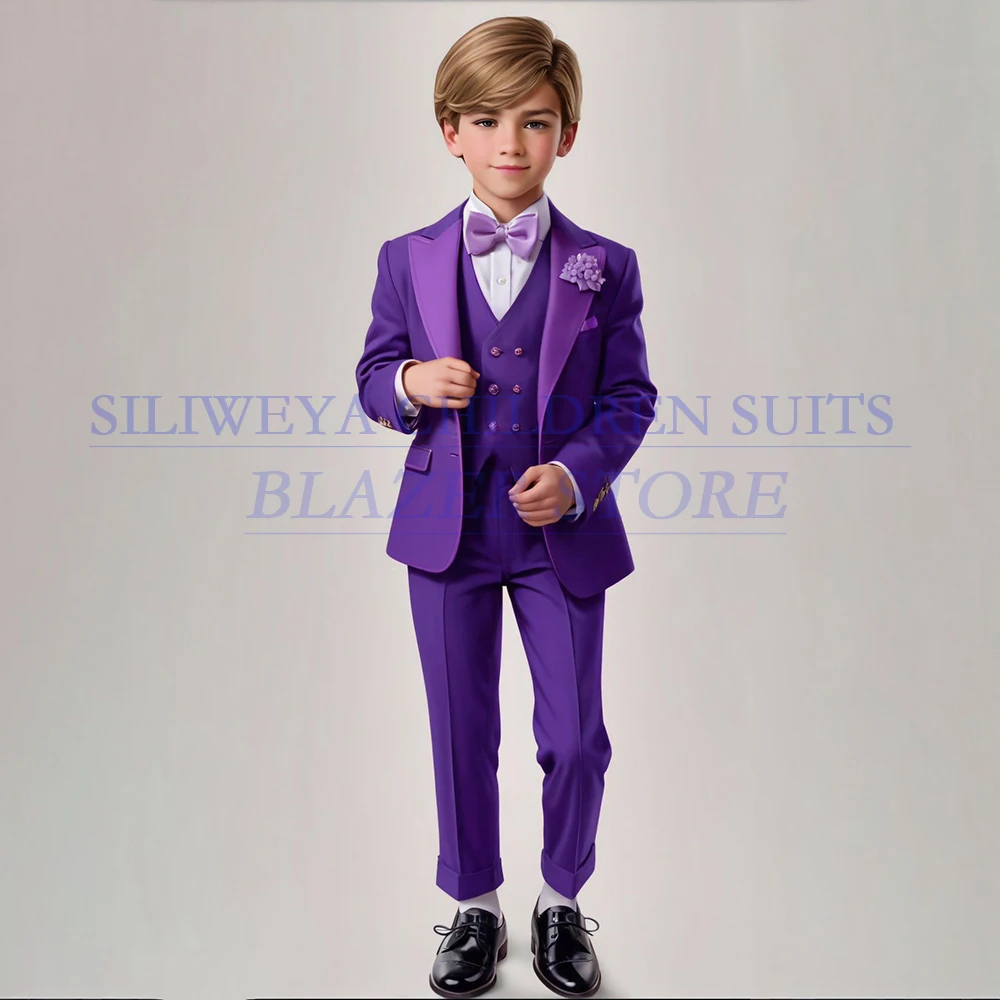 

Customized Suits for Boys Luxury Single Breasted Peak Lapel Slim Fit 3 Piece Jacket Pants Vest Kids Clothing Outfits Full Sets