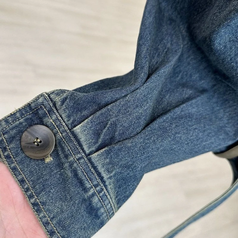 Vintage Blue Jeans Jacket Women's Short Coat Loose Denim Jackets Bomber Jacket Long-sleeved Top Design Aesthetic Goth Trendy