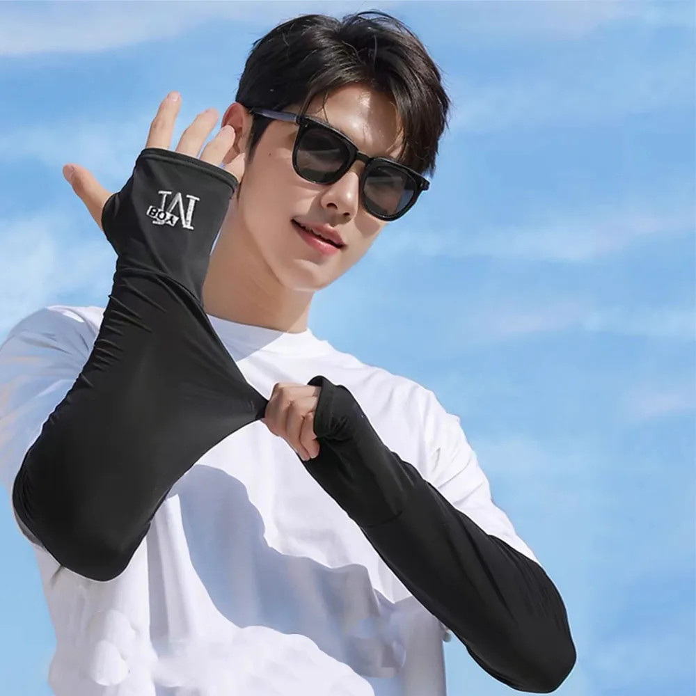 1 Pair Summer Anti-sunburn Sleeve With Hand Protector For Men Outdoor Cycling Driving UV Protection Arm Cover Loose Cool Muff