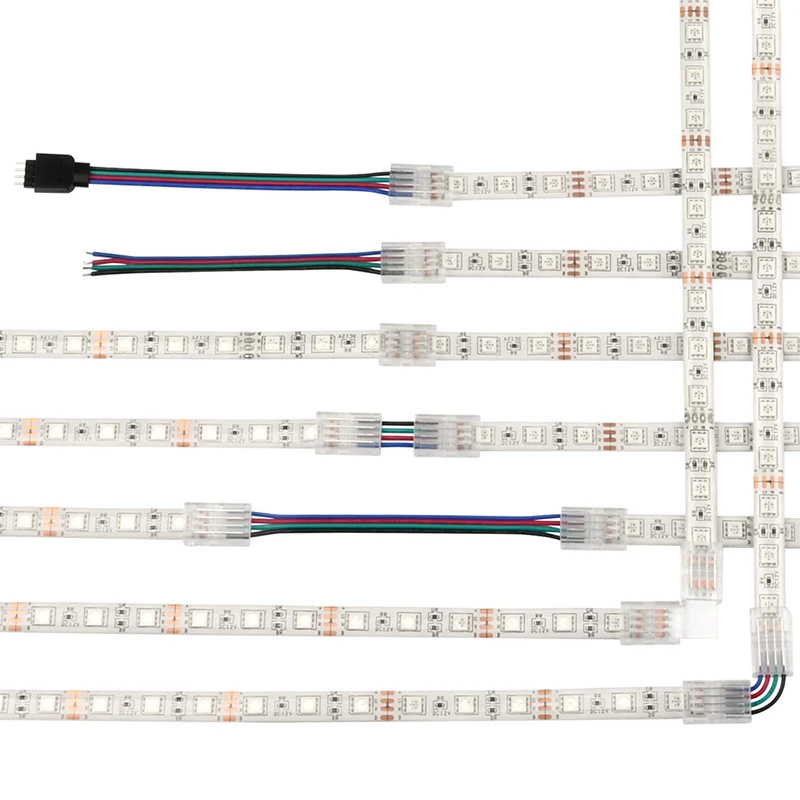 Złącze listwy RGB LED do 10mm 4pin IP20 IP65 5050 2835 SMD światła taśma RGB L kształt przewód zasilający przedłużacz złącza narożne