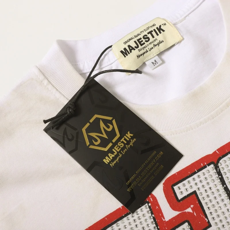 Majestik Streetwear Sun Print Washed Rhinestone Lettering Summer Oversized Men's Women's T-Shirts Tops
