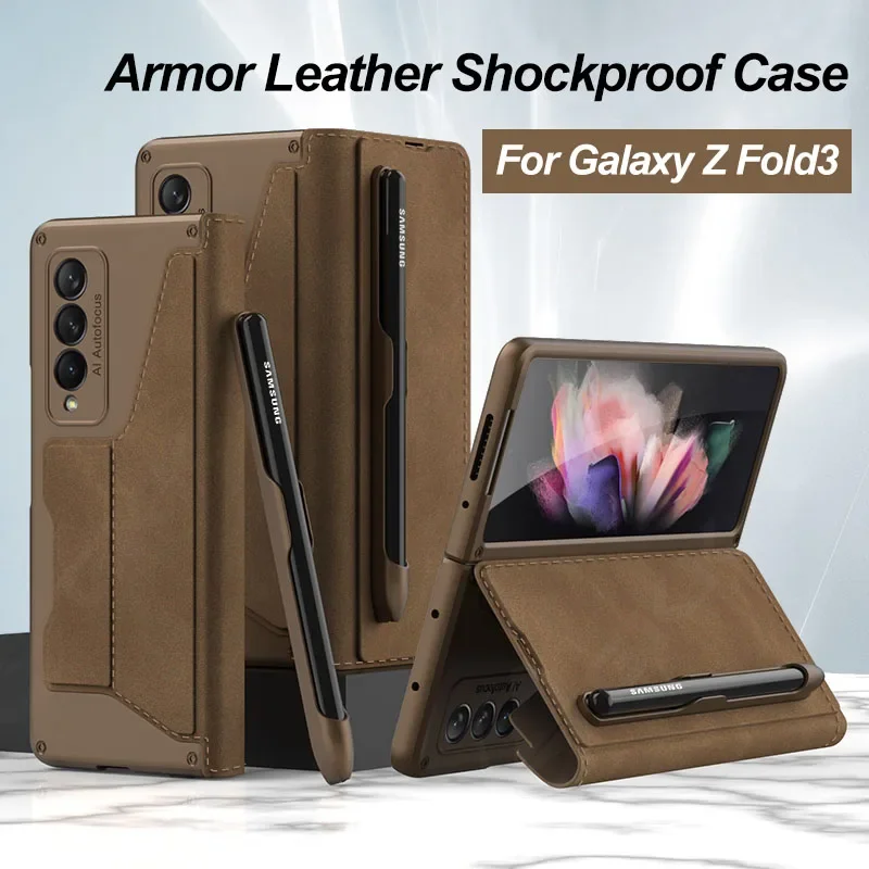 

Original Case For Samsung Galaxy Z Fold 3 Frosted Leather Card Package Pen Holder Shockproof Cover For Galaxy Z Fold 4 Case