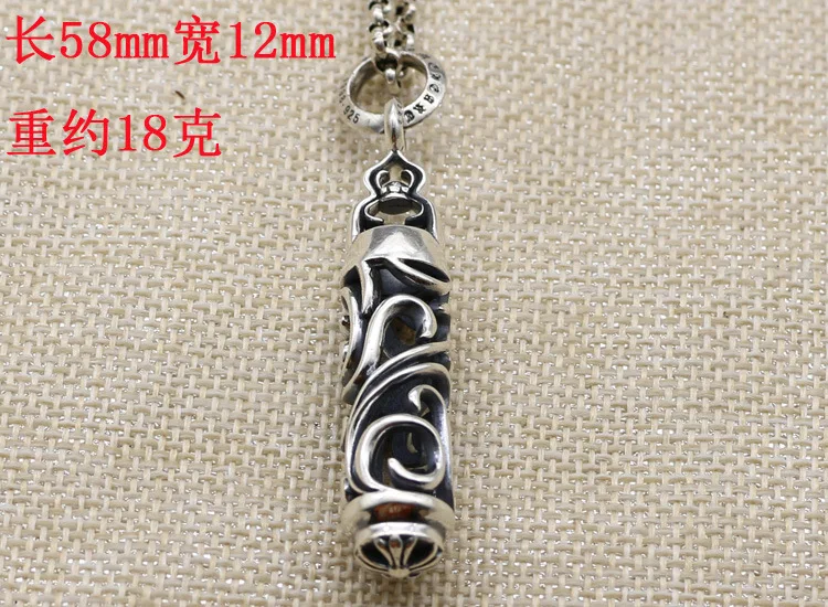 Korean version hollowed out 925 sterling silver bullet necklace, cross pendant, men's Thai silver retro pendant, fitness minimal