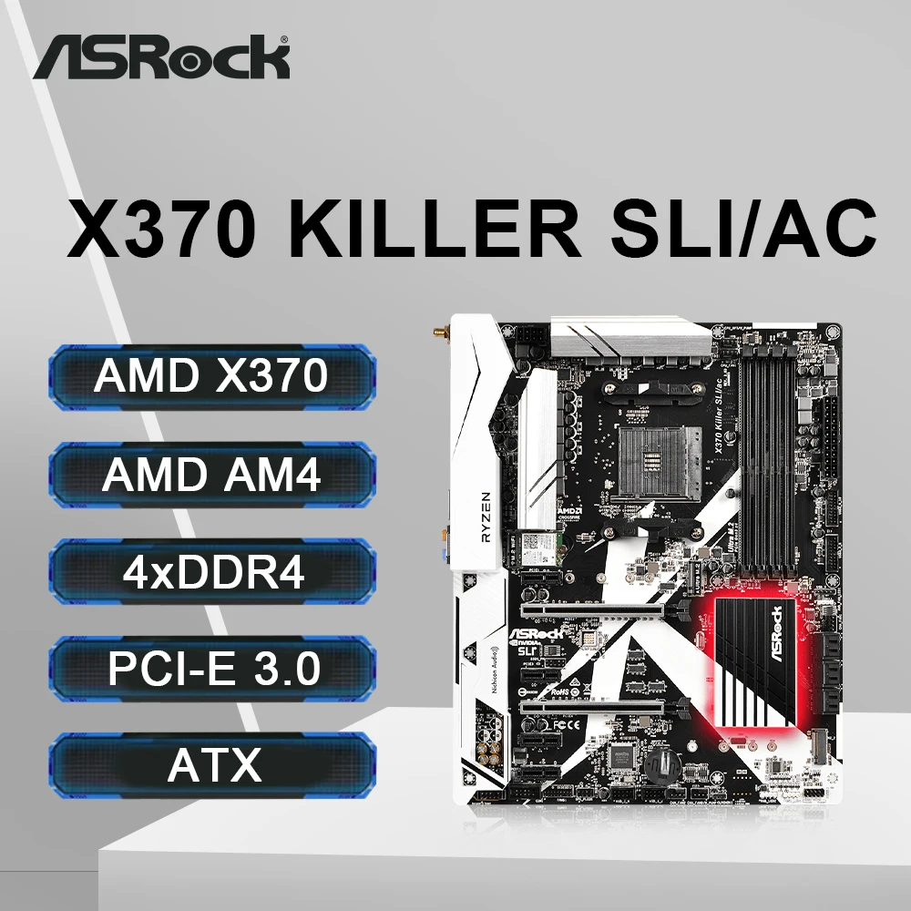 ASRock X370 Killer SLI/ac Motherboard Support Ryzen 9 5950X Ryzen 7 5700X3D Ryzen 5600 CPU AMD X370 Dual Channel DDR4 M.2 NVME