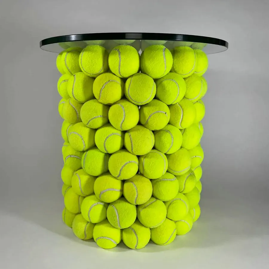 ✗X Modern Vintage Hotel Round Tempered Glass Coffee Tea Table with Tennis Ball Basement Rectangle End Table for Living Room&