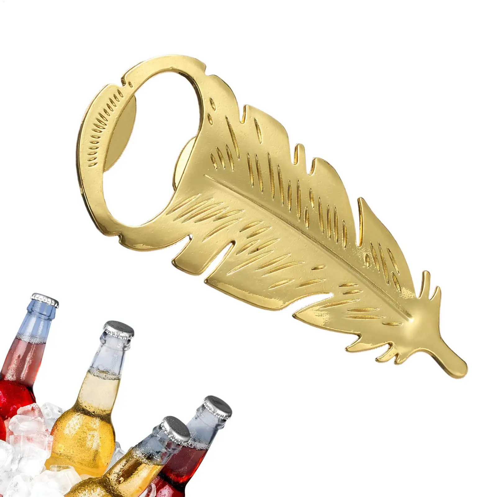 Beer Opener Gold Feathers Shape Caps Remover Portable Bottle